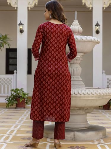 Image of PARTHVI|Women's Pure Cotton Printed with Handwork Kurta with Pants and Dupatta Set | Ethnic Set | Suit Set | Kurta Set | Wedding Suit Set