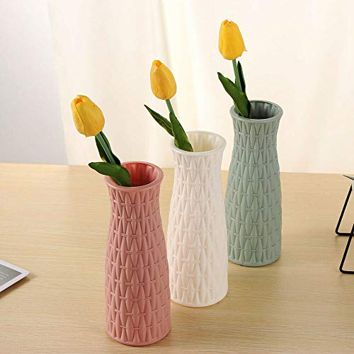 Ceramic Look Plastic Vase - Unbreakable Vase For Flowers (Woven Seashell White) White Flower Vase #TOP4