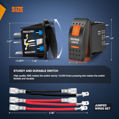 Image of Nilight Reverse Lights Rocker Switch 5Pin SPST Orange LED W /Wires UTV