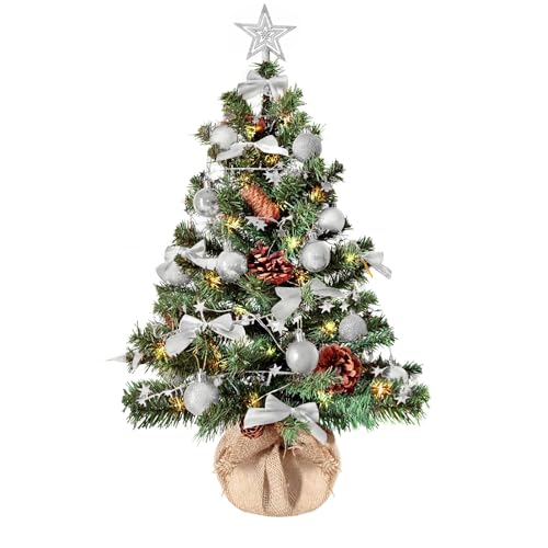 Weihnachtsbaum künstlich (WBD) 90 cm grün mit Weihnachtsdeko Silber...