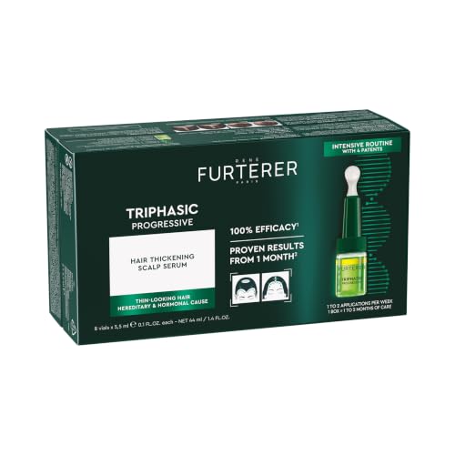 Rene Furterer Triphasic GenTech Progressive Serum Suitable for heredity & hormonal causes of thin-looking hair- Drug-Free - Receding Hairline - Leave-In - Sulfate, Silicone-Free - 8 ct., 30-Day Supply