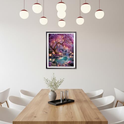 Image of HASTHIP 5D Diamond Painting Kit Cherry Blossom Garden, Full Drill DIY Art with Complete Tool Kit, Dreamy DIY Home Wall Decor Craft, DIY Diamond Art Gift for Adults and Kids, 40x50cm, No Frame
