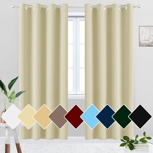 HUAXIQUE Cortinas Opacas Termicas Aislantes Calor Impermeable Cortinas Opacas Termicas para Cocina Dormitorio Salón Cuarto Beige 145x245cm