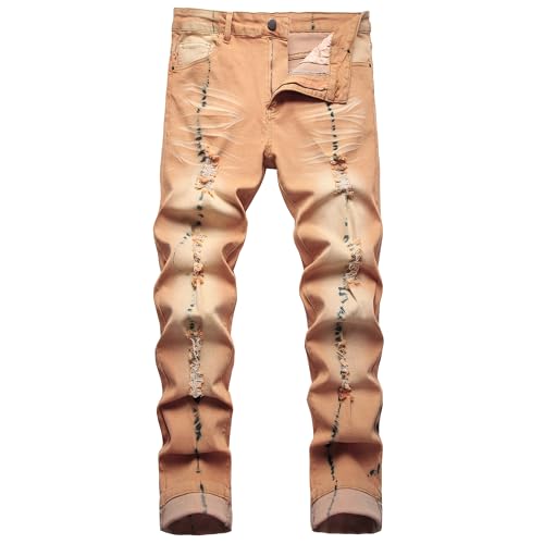 DANT BULUN Men's Ripped Distressed Destroyed Slim Fit Straight Leg Denim Jeans