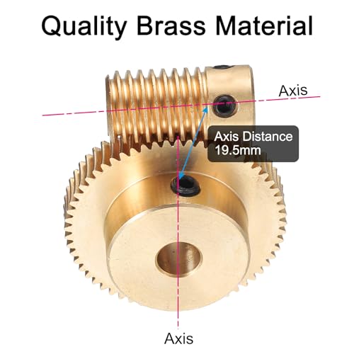 Image of uxcell Worm Gear Set - 0.5 Module 60:1 Reduction Rate 6mm Hole Dia Gear Shaft and 6mm Hole Dia Gear Wheel 60T Drive Gear Box (Brass)