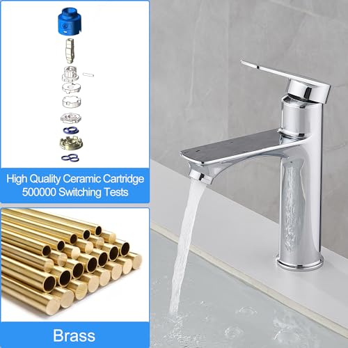 Rubinetto Lavabo QAWUE Monocomando - Cromo, Con Flessibili 60cm | Risparmio Idrico 30% - Foto 2