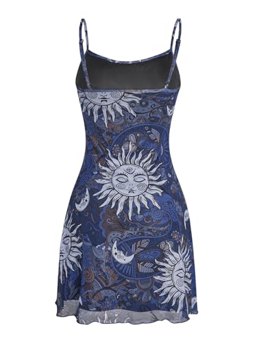 Image of Milumia Women's Summer Mini Dress 90s Boho A Line Mesh Short Dresses | Spaghetti Strap,Sleeveless,Vintage,Paisley Print,Festival Outfits,Cowgirl,Y2k,Goth,