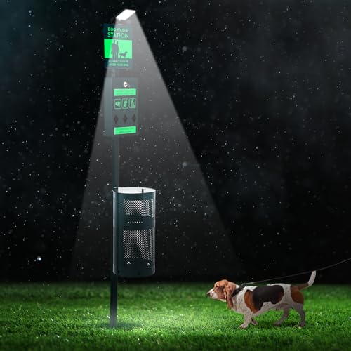 Tujoe Dog Waste Station with Solar Panels Outdoor LED Galvanized Steel Dog Trash Bin Dispenser Light...
