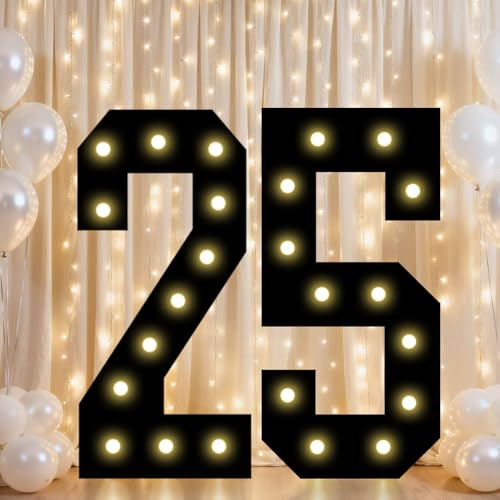 Image of Pooqla 25th Birthday Decorations for Him, 2.4FT Light Up Numbers | Marquee Numbers Black Party Decorations, Large Lighted Number Gifts for Men 25th Anniversary Decoration Party Backdrop