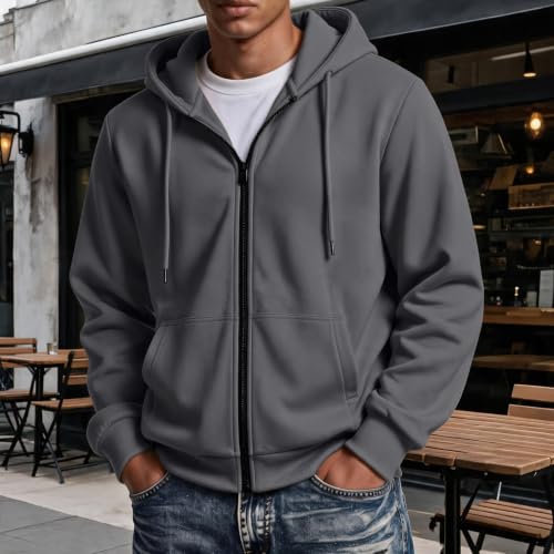 Hooded Sweatshirt Men Zipper Oversized Fleece Lined Hoodie Hoodies - image 2