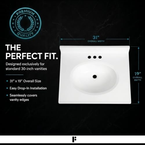 Image of Cultured Marble Composite Bathroom Sink Top - Fits Standard 30 inch Vanity | Elegant and Durable Bathroom Sinks for Modern Homes - Upgrade Your Space - Perfect for Any Bathroom Design