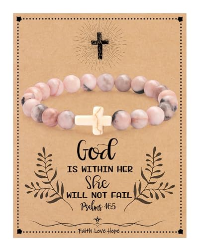 Image of Cross Bracelets for Women, Christian Gifts for Women Stocking Stuffers for Teens Cross Bracelet Imperial Nature Stone Bead Bracelet Confirmation Baptism Gift for Teen Girls Christmas Religious Gift Cathlic Faith Jewelry