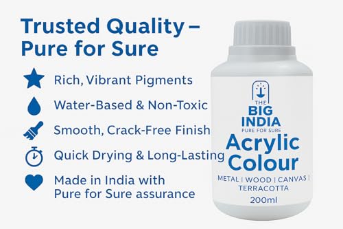 Image of Acrylic Colour white 200ml | Multi-Surface Paint for Metal, Wood, Canvas & Terracotta | Rich Pigment | Smooth Finish | Pure for Sure