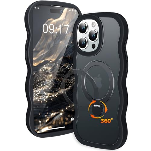 Coque Wave iPhone 16 Pro avec support rotatif 360° magnétique noir mat
