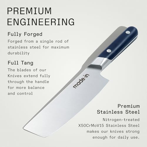 Image of Made In Cookware - 6 inch Nakiri Knife - Crafted in France - Full Tang With Harbour Blue Handle