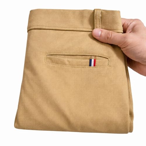 Image of Men's Chinos Stretchable Trousers with Expandable Waist - Lycra Cotton Blend Formal Casual Pants | Skin Friendly Solid Regular Fit