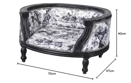 Königliches Hundebett Hundesofa im Barockstil Holz Schwarz Weiss Mops Bully 70cm cat700i63 Palazzo Exklusiv