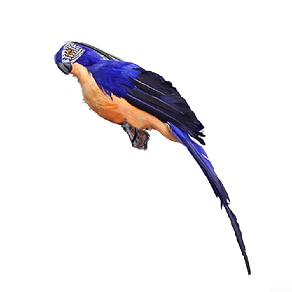 Artificial Feathered Parrot Statue 25cm Realistic Bird Ornament with Wire Clip and Feet for Garden Decoration Indoor Outdoor Lawn Tree Display Crafts Projects Animal Model(royal blue)