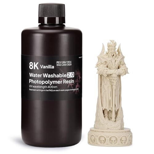 Image of ELEGOO 8K Water-Washable Resin 2.0 - Ideal for Miniatures and Detailed Models with Strong, Tough Prints. Fast-Curing Low-Odor Photopolymer for MSLA /DLP /LCD 3D Printers (385-405nm), Vanilla 1000g