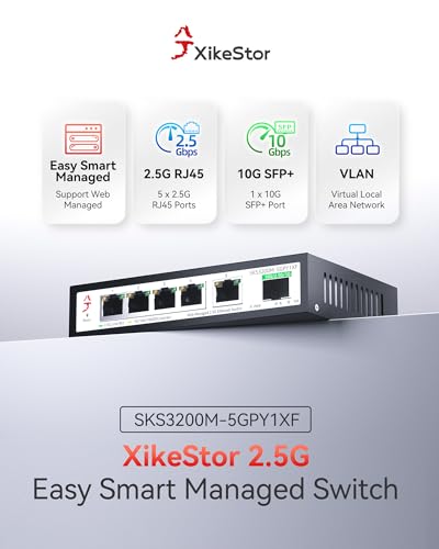 Image of 5 Port 2.5G Web Managed Ethernet Switch with 10G SFP+, 2.5Gb Network Homelab Switch Support LACP /VLAN /QoS /STP /IGMP, Fanless 2.5 Gigabit Managed Switch, Metal Housing, Desktop /Wall-Mount