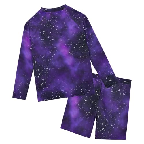 Aflyko Boys' Rash Guard Set Deep Space Purples Galaxy SPF 50+ Sun Protection Swimsuit2
