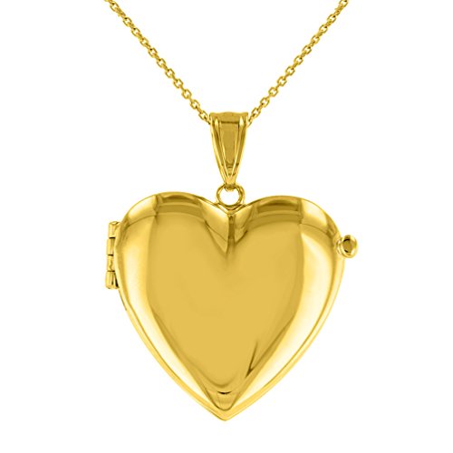 Jewelry America Solid 14K Yellow Gold Heart Shaped Locket Charm Pendant Necklace, 20\"