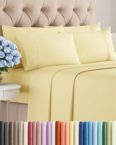 Image of Full 6 Piece Bed Sheet Set - Breathable & Cooling Sheets - Butter Yellow