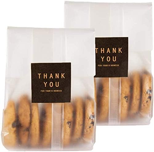 N HEINTON 60Pcs Cookie Bags, 7 x 6cm Translucent Flat Cello Cellophane Treat Bags for Cake Chocolate Candy Snack Wrapping - with 10 Sheet Stickers