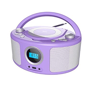 AMAZON - Portable Radio CD Player Stereo Kids CD Player Boombox with Bluetooth/FM Radio/MP3/CD-R/CD-RW Playback/USB Port/AUX Input/Earphone Jack Output, Stereo Sound Audio Player(WTB-791Purple)