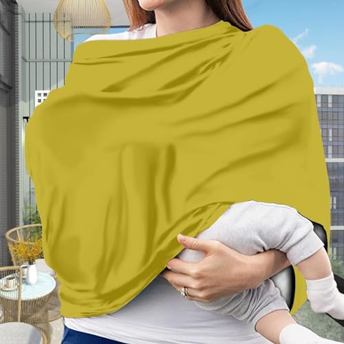Image of Solid Color Car Seat Nursing Breastfeeding Cover, Multi Use Cover Cozy Carseat Canopy Cover, Infant Babies Stroller Cover,Ultra Soft Stretchy Nurse Gifts Lemon Yellow Breastfeeding Cover