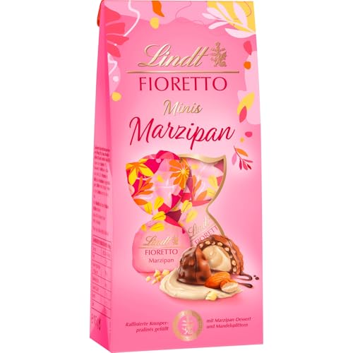 Lindt Schokolade | FIORETTO Beutel Marzipan Minis | 115g | 10 Vollmilch-Pralinen mit feiner Marzipanfüllung, knusprigem Crisp und Mandelsplittern, mit Alkohol | Schokoladen-Geschenk