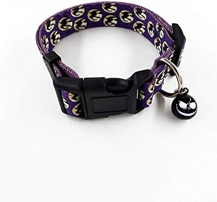 Accod Halloween Dog Nylon Collar with Bell Adjustable Dog Collar Holiday Decoration Collar with Sturdy Plastic Buckle and Stylish Pumpkin Bell Nice Gift for Medium and Large Dogs (Purple)