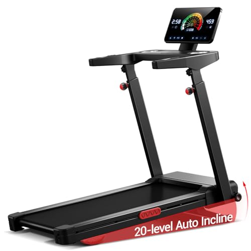 CURSOR Cinta de Correr Plegable con Inclinación Automática 20%, 14 KM/H Caminadora Eléctrica con Consola Ajustable en 4 Niveles,3,5 CV Cinta de Andar con Pantalla LED, 180KG，Casa y Oficina