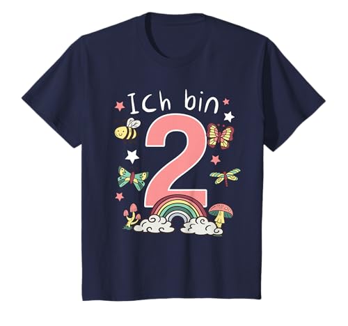 Mädchen Ich bin 2 Jahre alt 2. Geburtstag Schmetterling T-Shirt