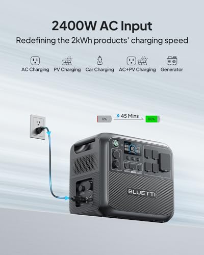 BLUETTI Portable Power Station AC200L, 2400W LiFePO4 Battery Backup, 2048Wh Expandable to 8192Wh, Solar Generator for Home Backup, RV Trailer, Power Outage (Max 1200W Solar Input)