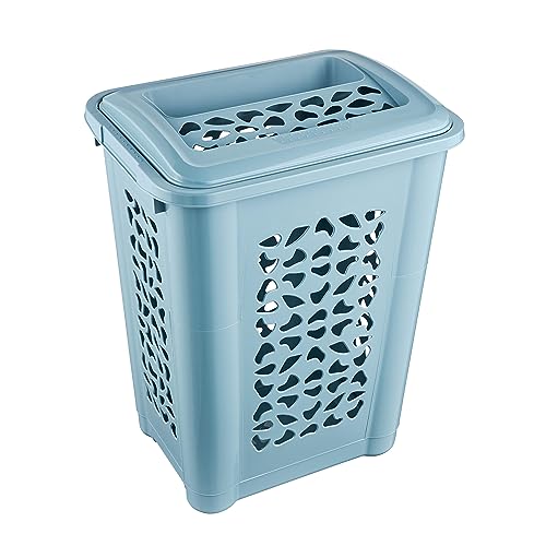 keeeper Panier à Linge avec Fente d'Insertion et Couvercle Rabattable, Design Ajouré, 60 L, Per, Nordic Blue