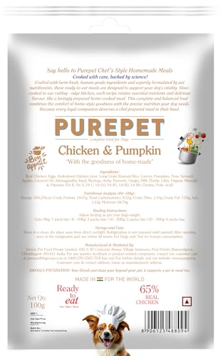 Image of Purepet Fresh Dog Food Chicken & Pumpkin, for Adult & Puppy, 100gm | High Protein, 65% Real Chicken, 35% Fruits & Veggies | No Preservatives | Ready to Serve | All Breeds | One Pack One Meal