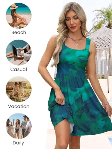 Image of QACOHU Summer Dresses for Women 2026 Sleeveless Square Neck Sundress with Pockets Casual Tank Beach Floral Boho Maxi Dress
