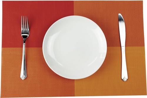 Image of Potency Table Mats Set of 4, Woven Placemate for Dining Table, Heat-Resistant Placemats Stain Resistant Anti-Skid Washable PVC Table Mats,Vinyl Placemats for Dining Kitchen Restaurant Table (K-Orange)