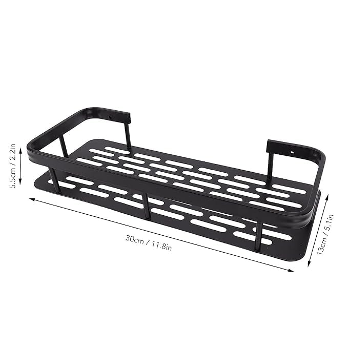 Image of Self Adhesive Bathroom Organiser Without Drill, Stainless Steel Wall Shelf Rack, Kitchen Sink Organizer, Bathroom Storage Holder, Waterproof Rustproof Shelf (Black, Pack of 1)