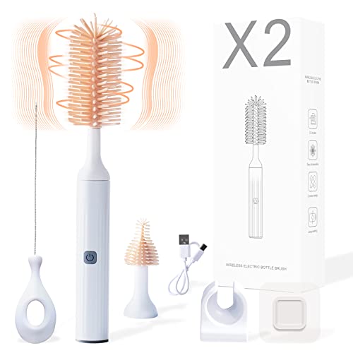 Image of Electric Baby Bottle Brushes USB Rechargeable, Waterproof Bottle Cleaner Brush Wall-Mounted, with Silicone Bottle/Pacifier/Straw Brush, Two-Speed Cleaning Mode, 360° Rotating Cleaning, 1200mAh (Pink)