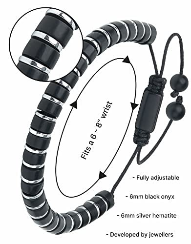 Forge & Foundry Men's Beaded Bracelet | Fully Adjustable Fitting | Black Onyx | Silver Hematite | Jasper | 6Mm Onyx #TOP6