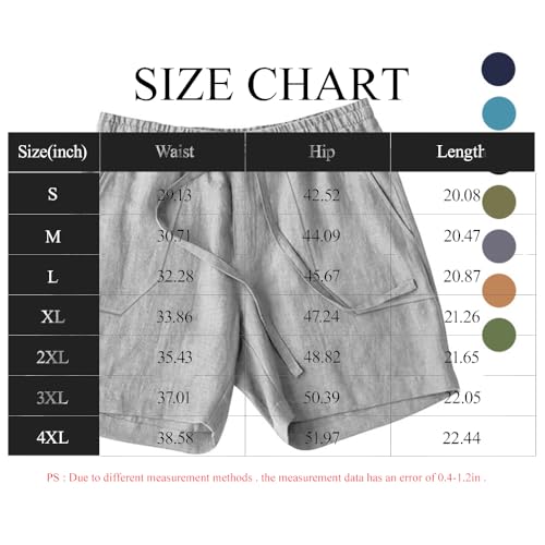 Men's Summer Linen Short Pants Casual Drawstring Elastic Waist Solid Color Breathable Beach Pants for Men3
