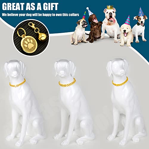Image of Dog Chain Collars Cuban Link Dog Collar Design Buckle with Bell & Dog Tag Stainless Steel Metal 10mm Gold Silver Dog Collar for Puppy Small Medium Large Dogs (18 inch)