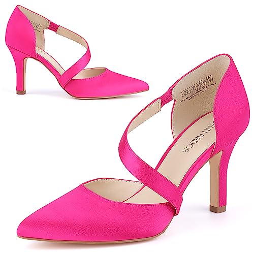 JENN ARDOR Womens Mid Heels D'Orsay Kitten Pumps Dressy Heels for Women Evening Stilettos Closed Pointed Toe Wedding Bride Party Shoes