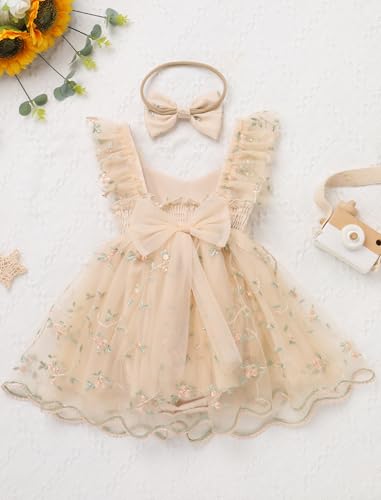 Kids Girls Birthday Party Dress Cake Crush Mesh Embroidered Floral Ruffle Tulle Tutu Romper Dress2