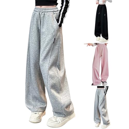 Sweat Pants for Girls Baggy High Waisted Parachute Pants Cute Y2k Straight Wide Leg Joggers Fall Fashion Clothes for Kids Gray