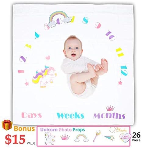 Baby Monthly Milestone Blanket - Unicorn Baby Month Blanket For Girls Bonus 26 Pc Photography Set Month To Month Baby Blanket