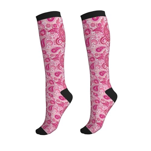 Bshuey Pink Paisley Compression Socks For Women & Men Circulation 15-20 Mmhg Knee High Best Support For Travel Running Athletic