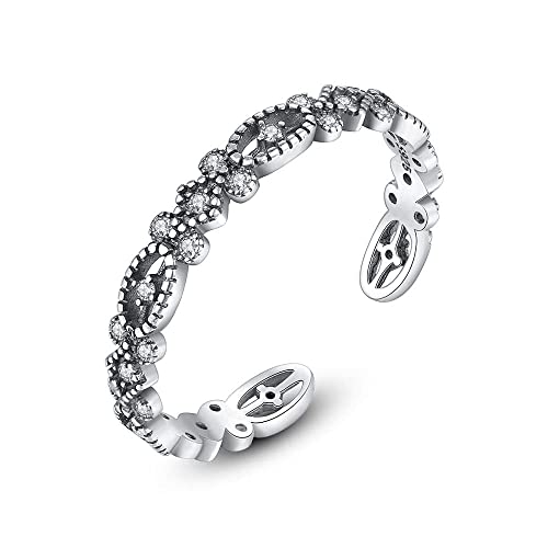 Bague ouverte réglable en zircone 3A avec sertissage haut de gamme style palais ancien